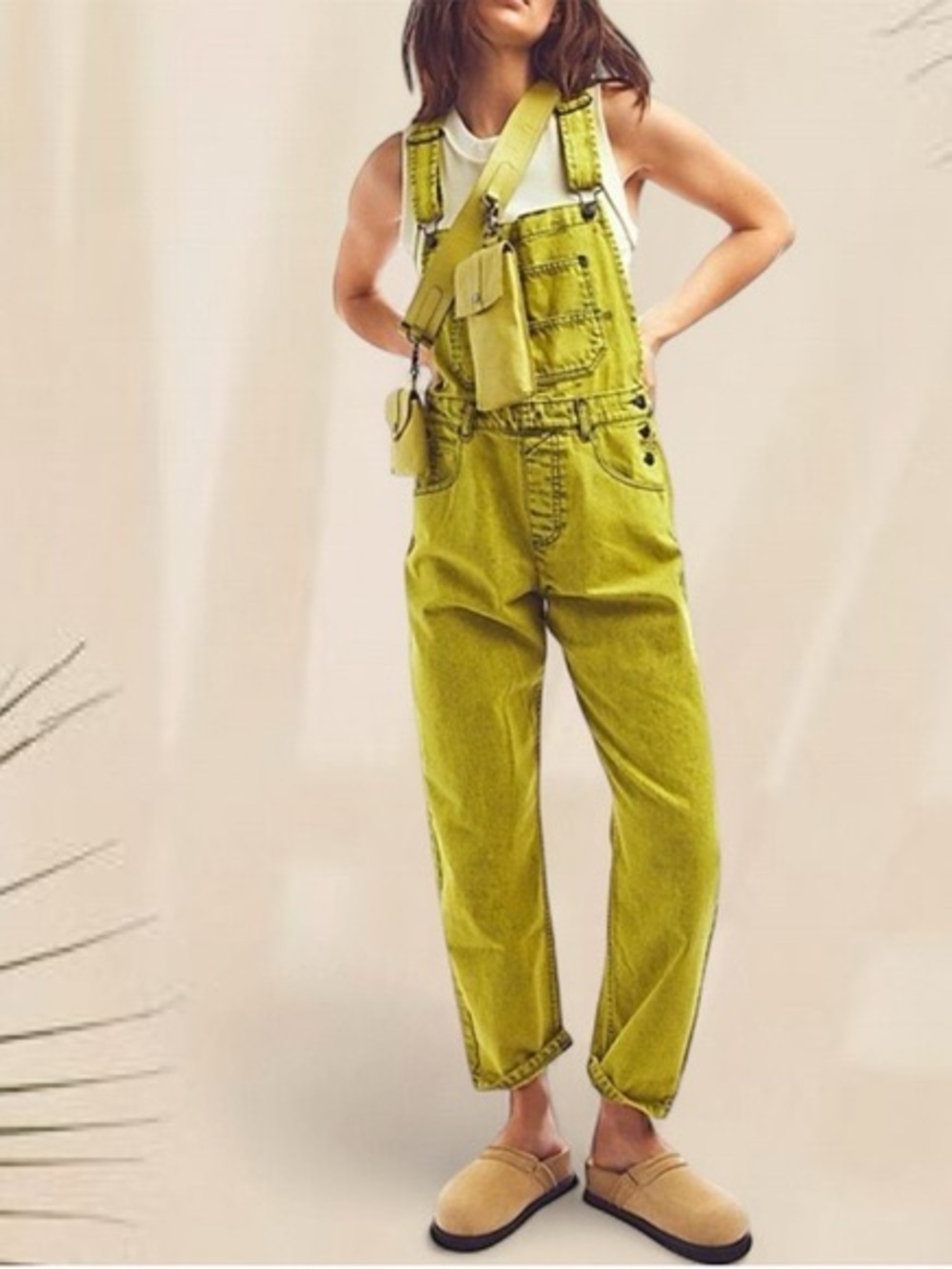 Free People Ziggy Straight Leg Denim
Overalls in Acid Yellow Size Large
